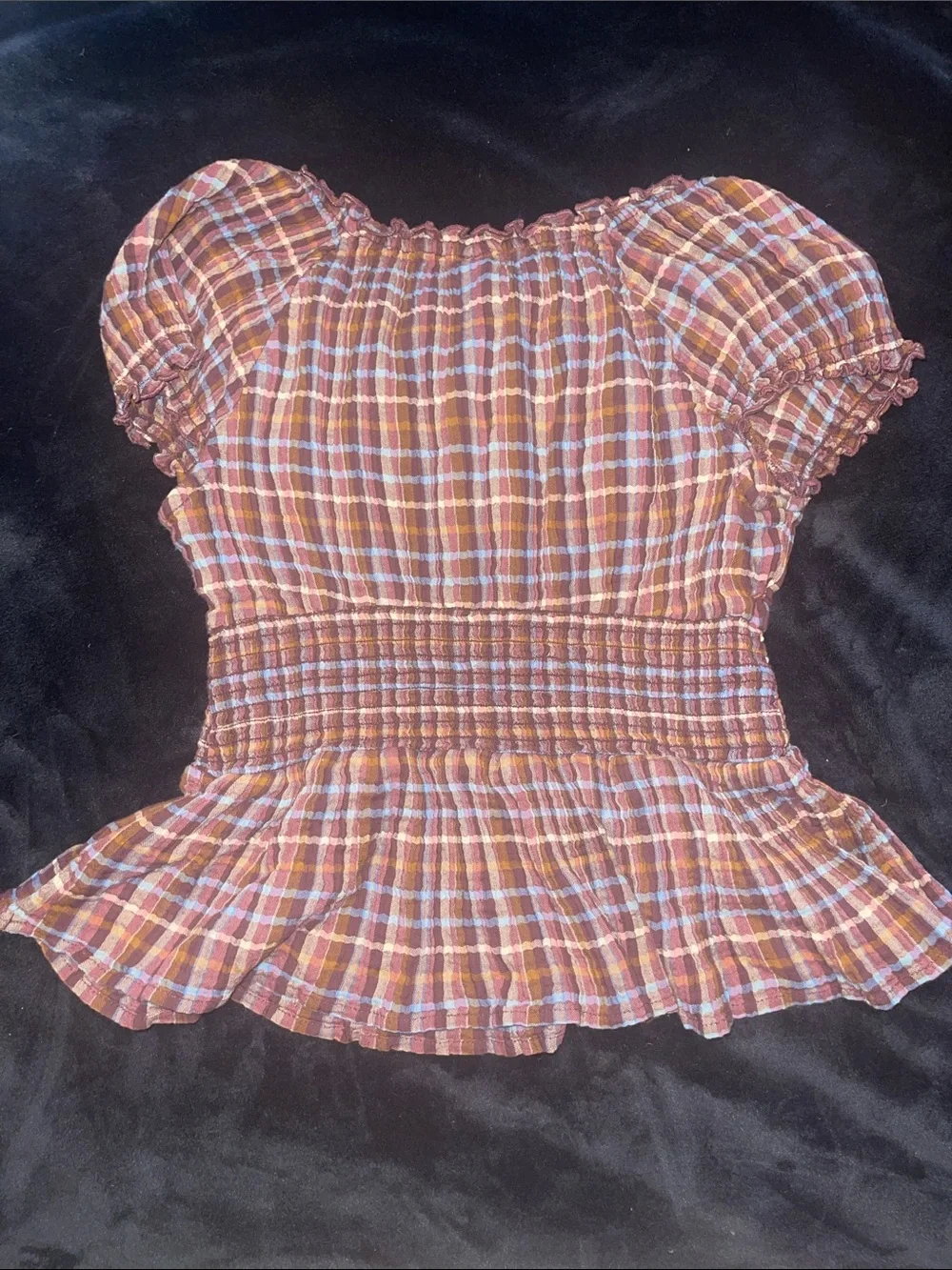 Old Navy Rust Multi Smocked Plaid Peplum Dress